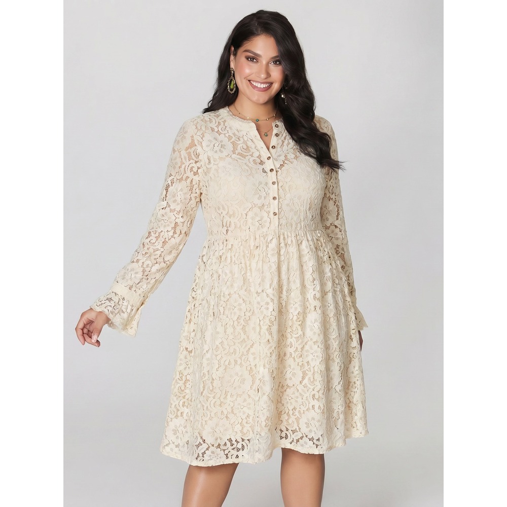 Sundance Victoria Lace Babydoll Dress Women XL Ivory‎ Floral Long Sleeve Boho
